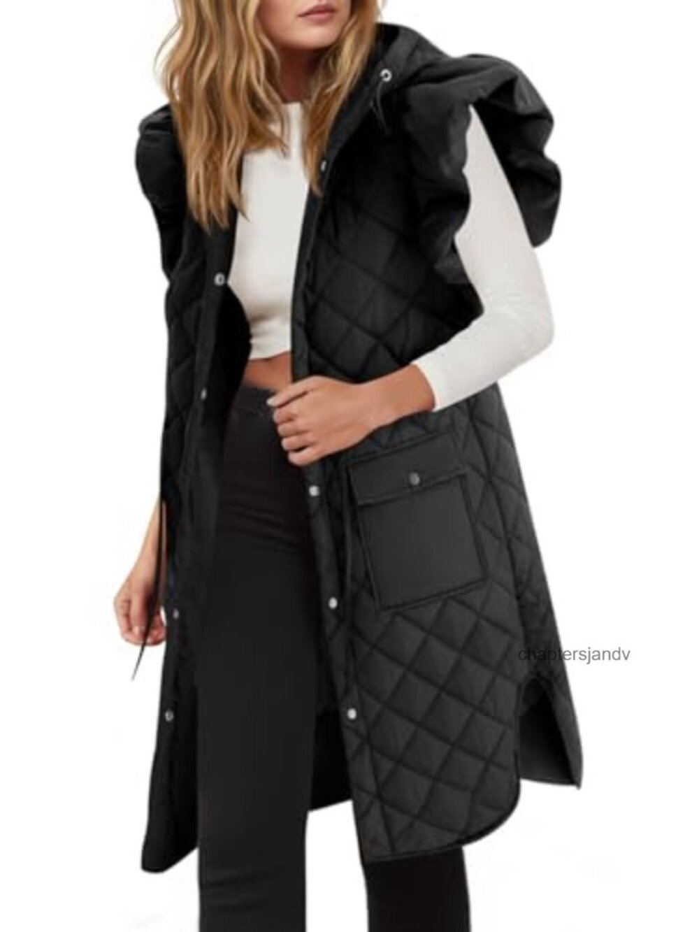 Tankaneo Womens Long Puffer Vest Hooded Quilted Sleeveless Jacket